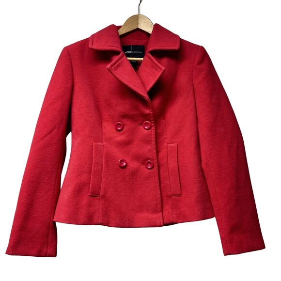 Moda International Womens Deep Pink Soft Fleece Pea Coat Short Size Small - Picture 1 of 4
